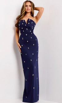 Navy Jovani Long Formal Dress 43824 - Image