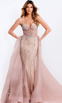 Rose/Champagne Jovani Long Formal Dress 43854 - Image