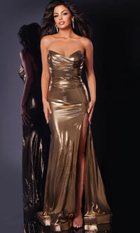 Gold Jovani Long Formal Evening Gown 44146