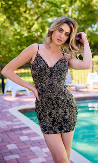 Black Gold Primavera Short Party Dress 4414 - Image