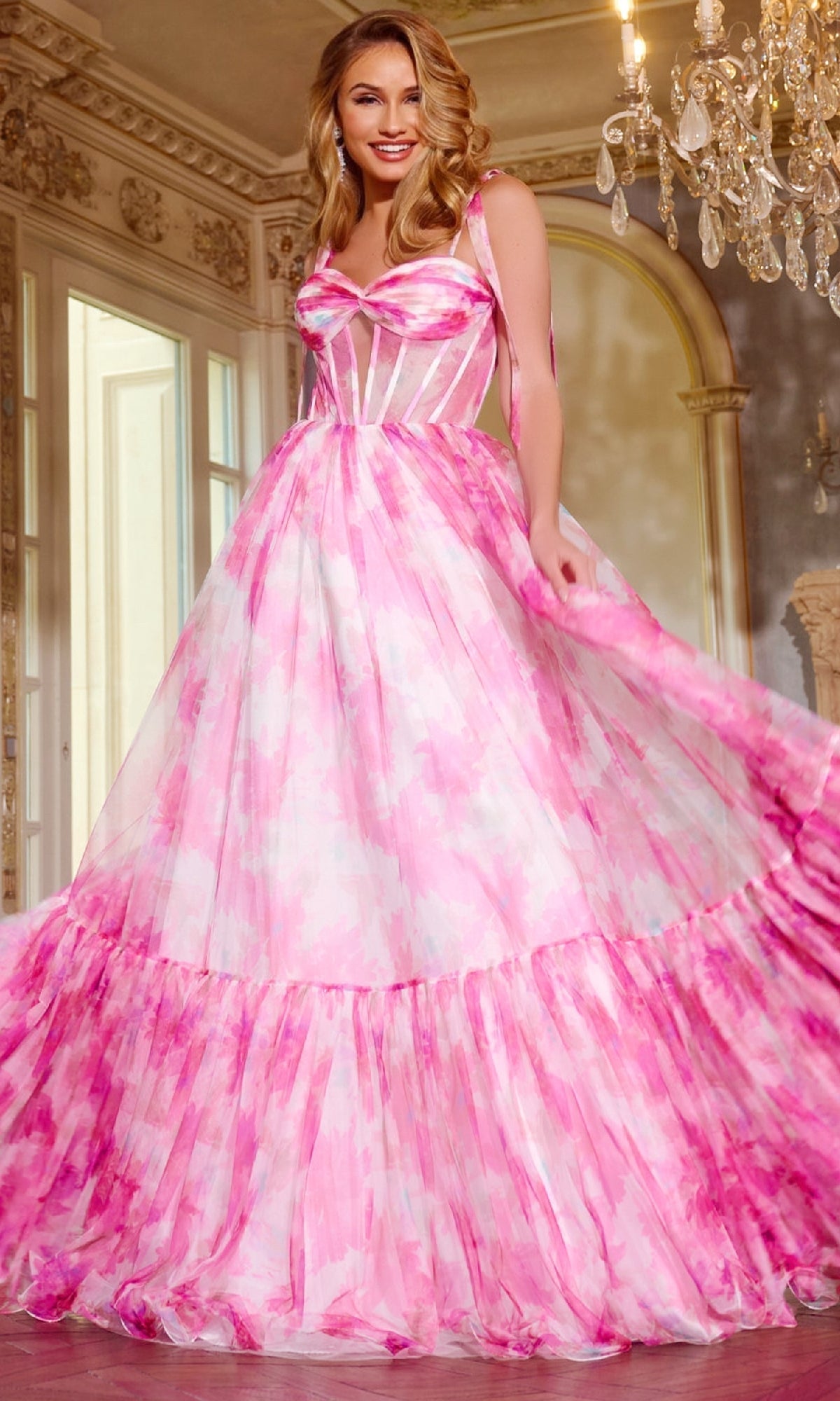 Pink Multi Jovani Long Formal Dress 44181