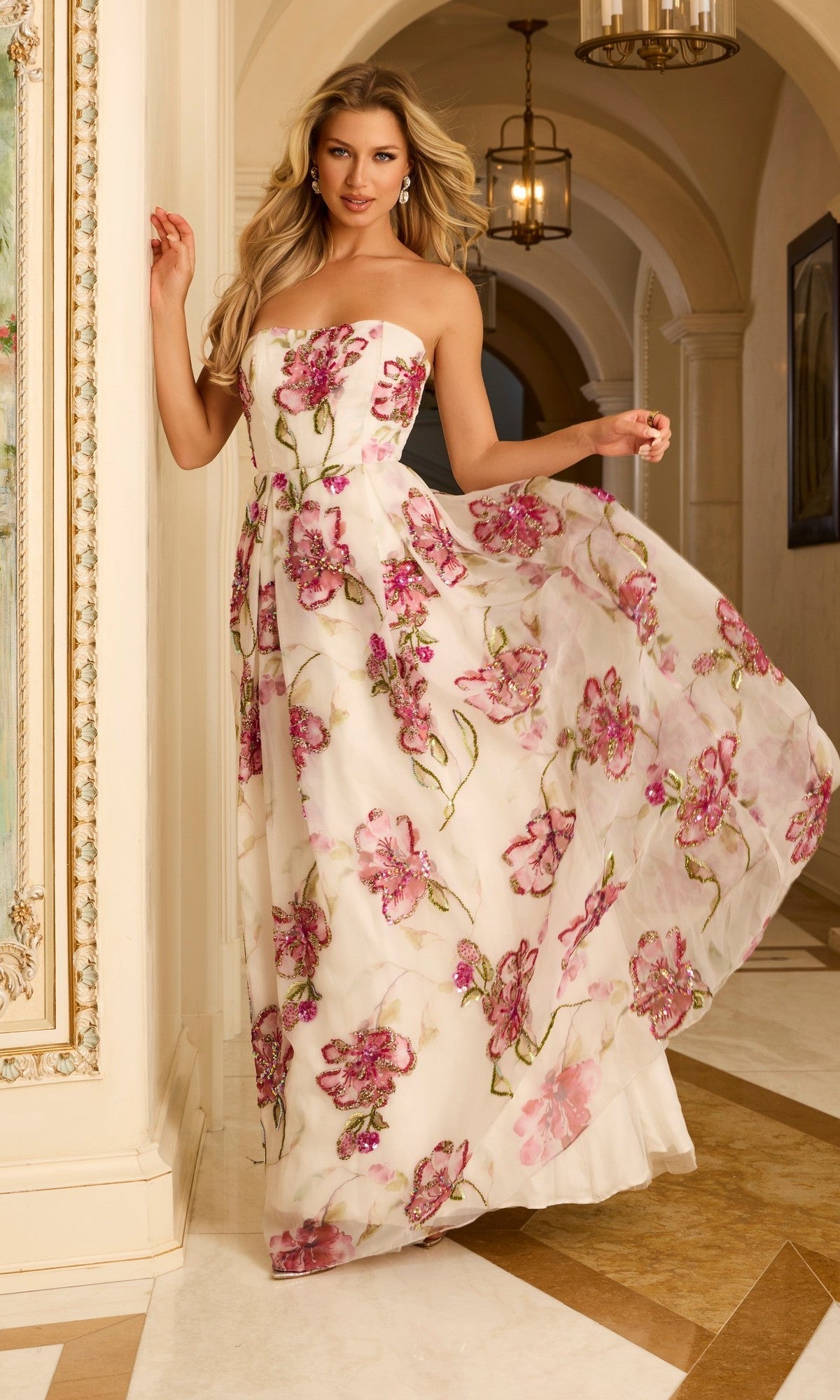 Off White/Multi Jovani Long Formal Dress 44645 - Image