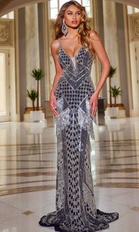 Black/Silver Jovani Long Formal Dress 44723