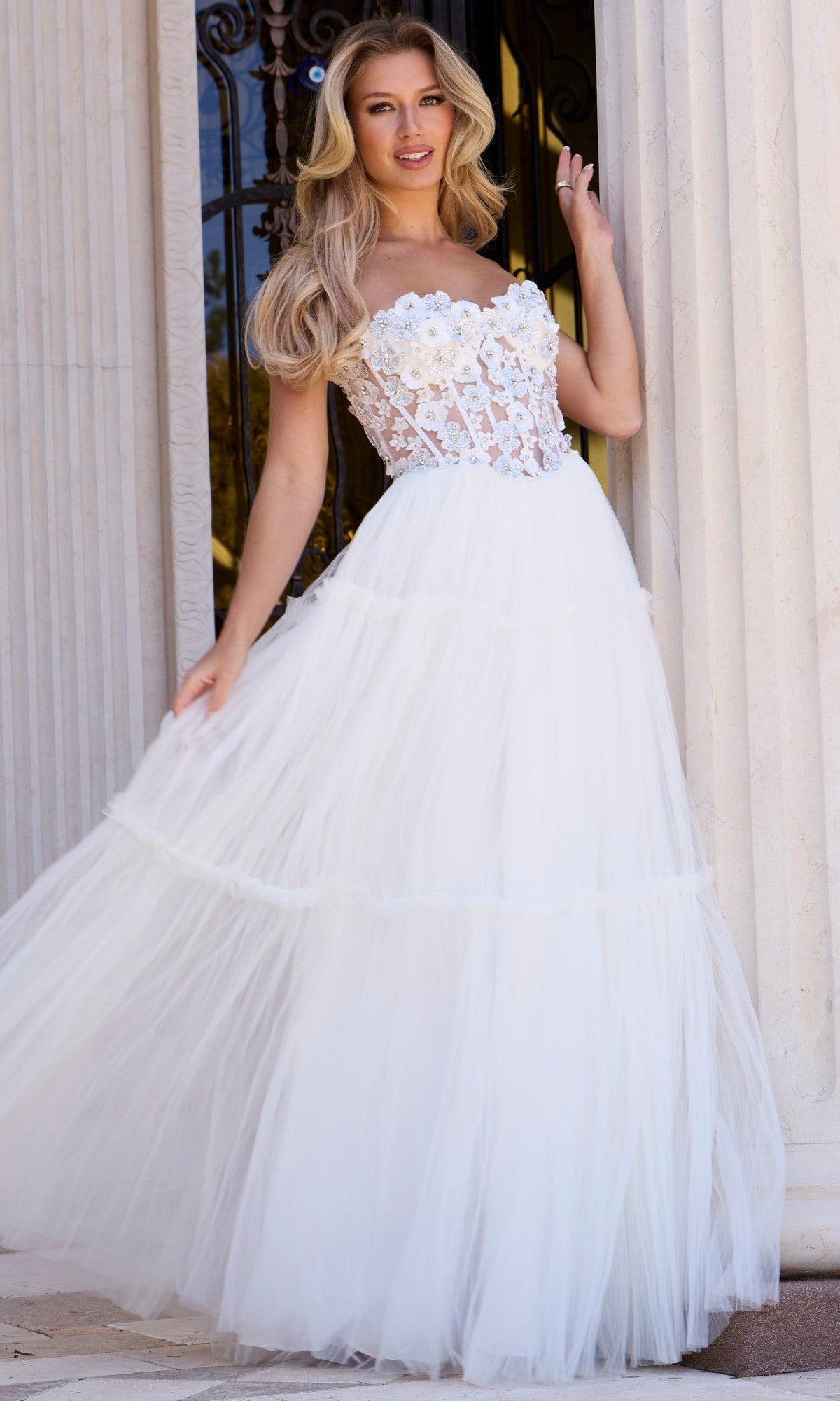 Off White Jovani Long Formal Dress 45866 - Image