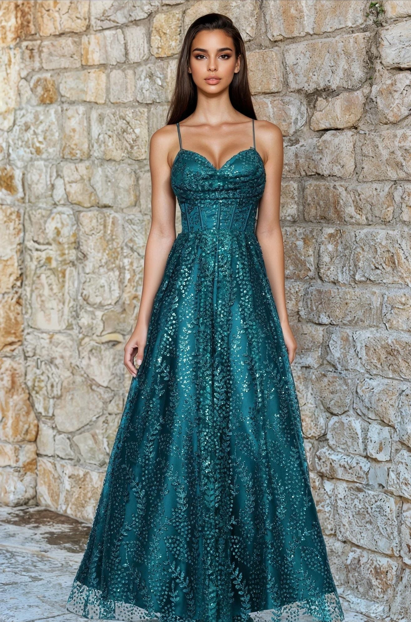 Teal Blondie Nites Long Formal Dress 4617bn
