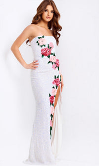 White/Multi Jovani Long Formal Dress 46694 - Image