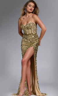 Gold Jovani Long Formal Evening Gown 46714