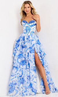White/Blue Jovani Long Formal Evening Gown 47029