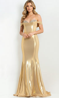 Gold Jovani Long Formal Dress 47062 - Image