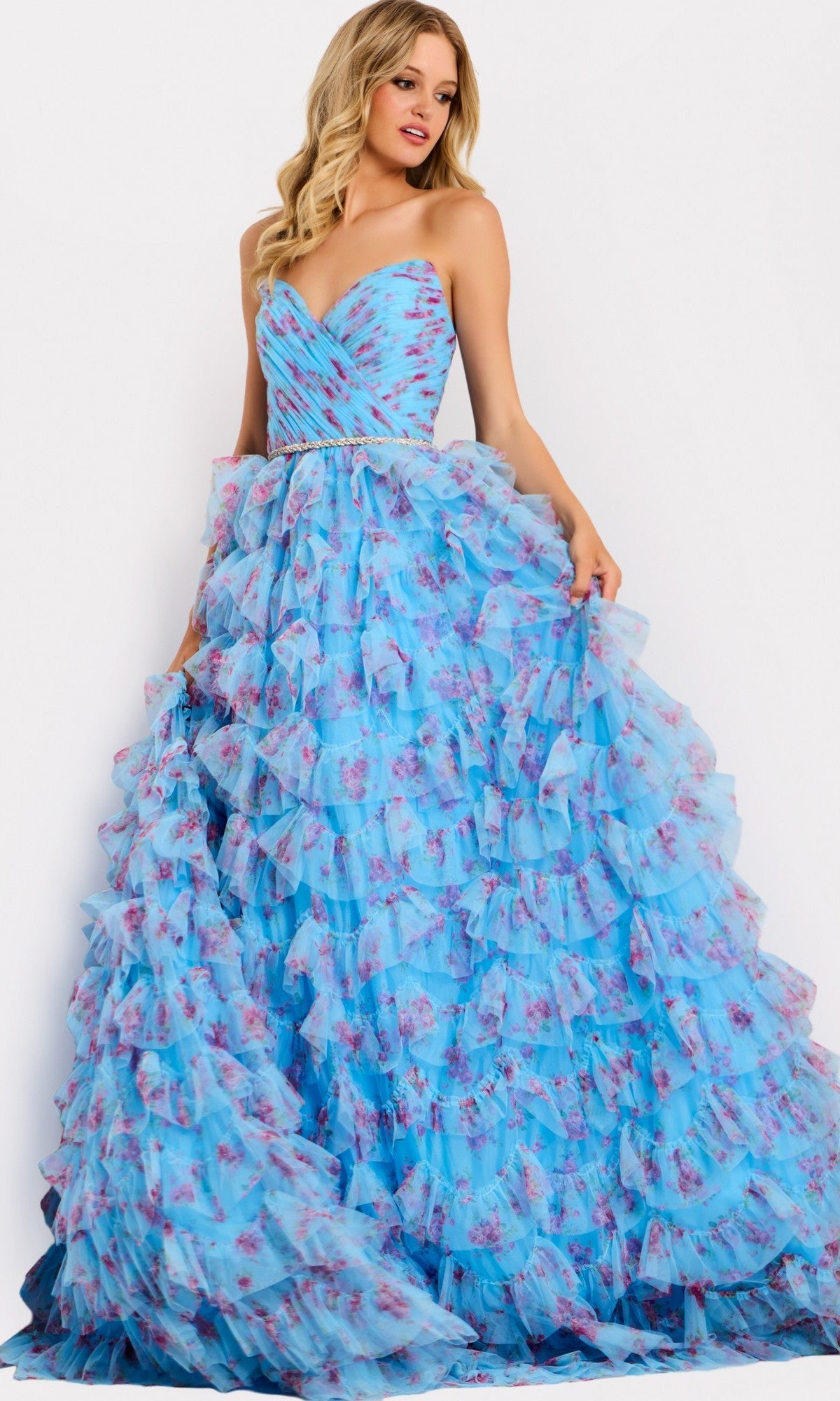 Blue/Multi Jovani Long Formal Dress 47267 - Image