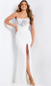White Jovani Long Formal Dress 47273 - Image