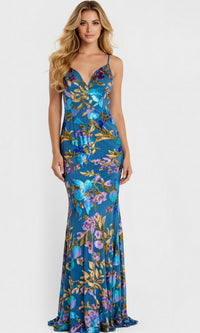 Blue/Multi Jovani Long Formal Dress 47655 - Image