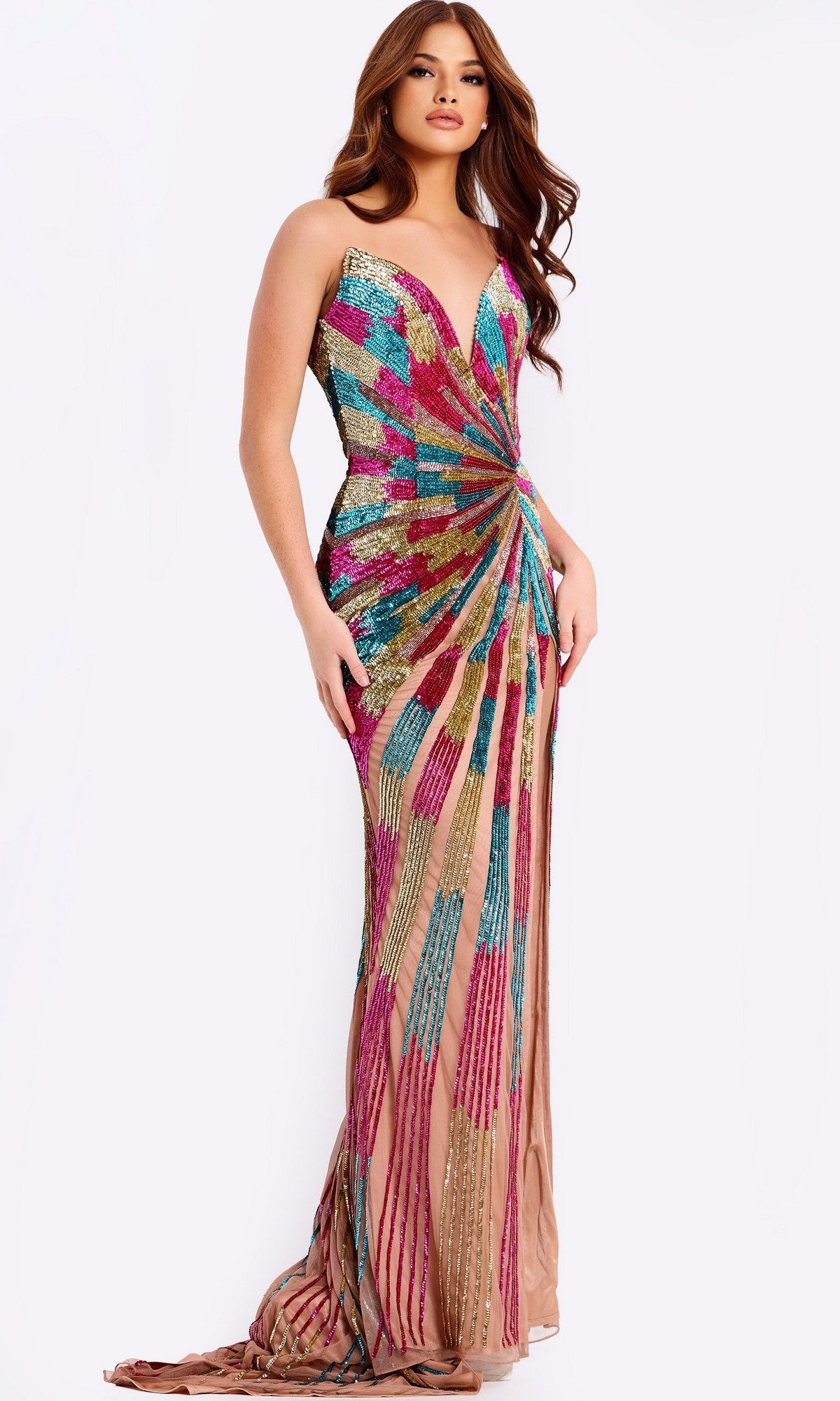 Nude/ Multi Jovani Long Formal Dress 47832 - Image