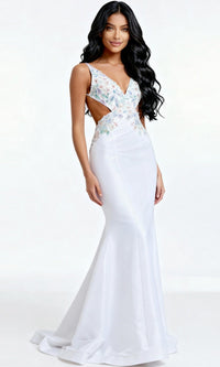 Off White/Multi Jovani Long Formal Dress 48176
