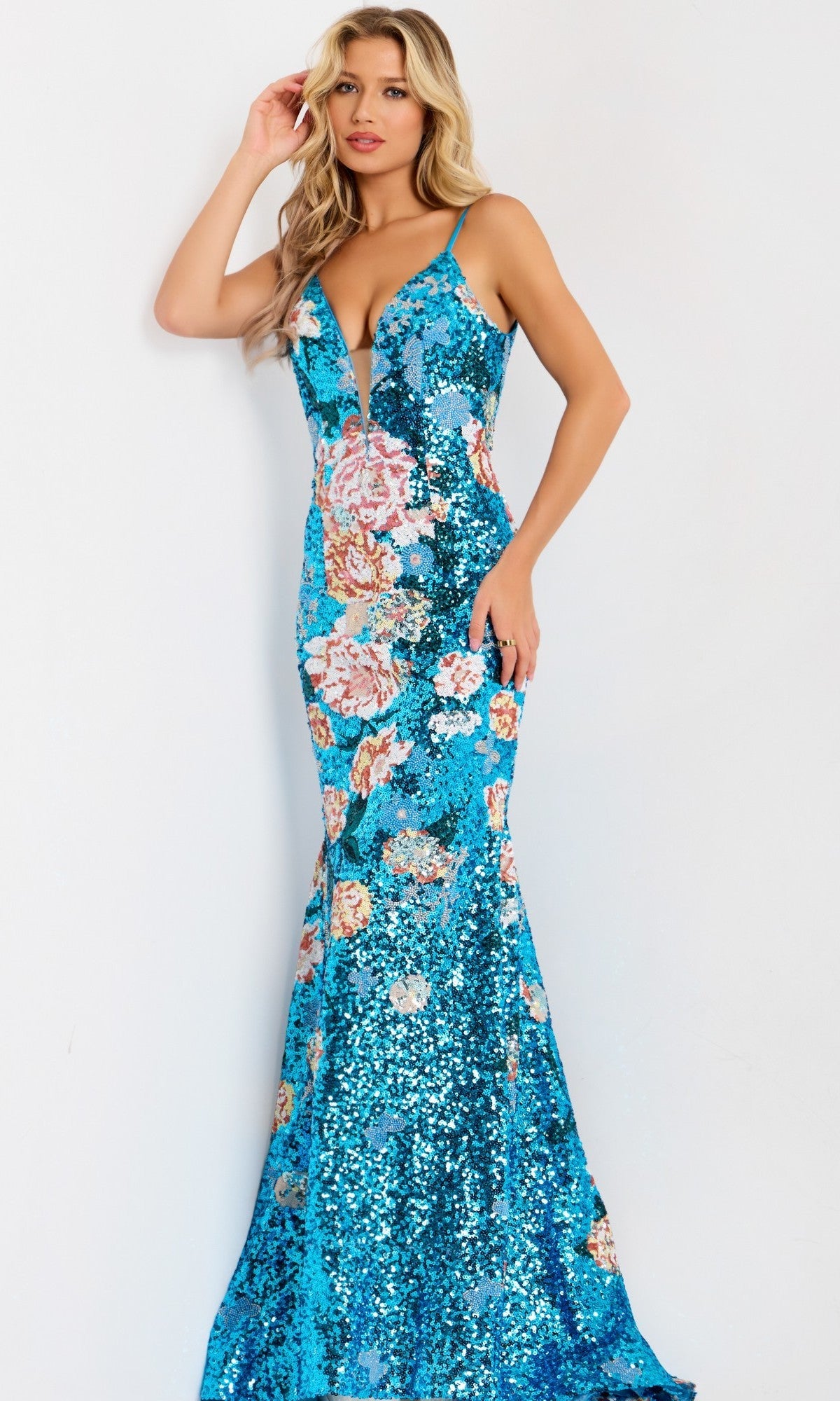 Peacock/Multi Jovani Long Formal Dress 48637 - Image