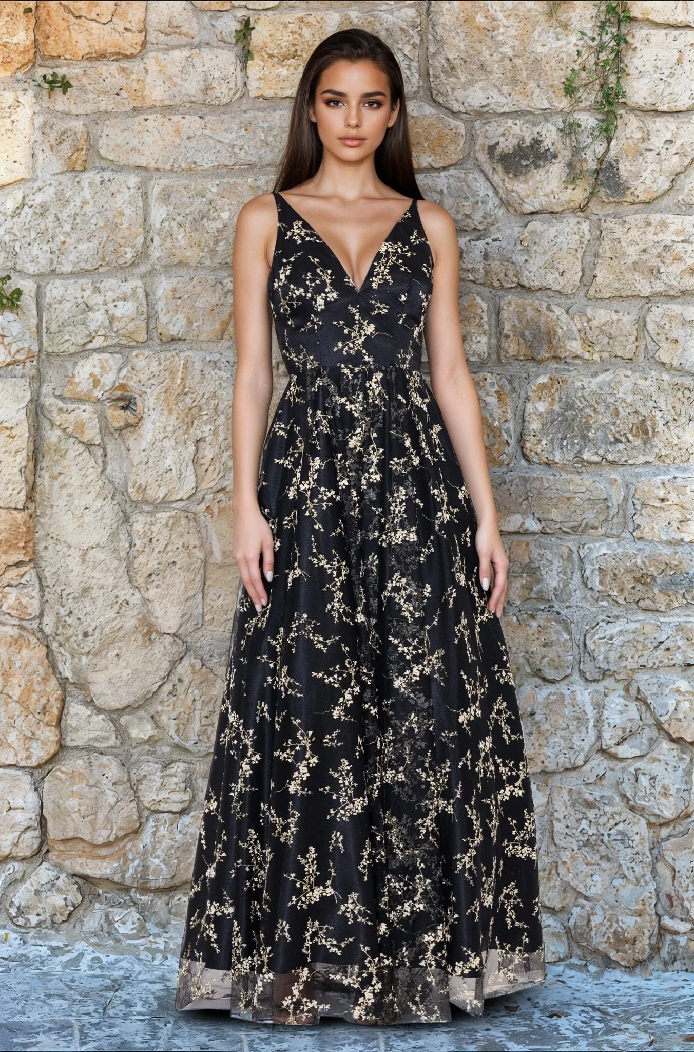 Black/Gold Blondie Nites Long Formal Dress 4866bn-1