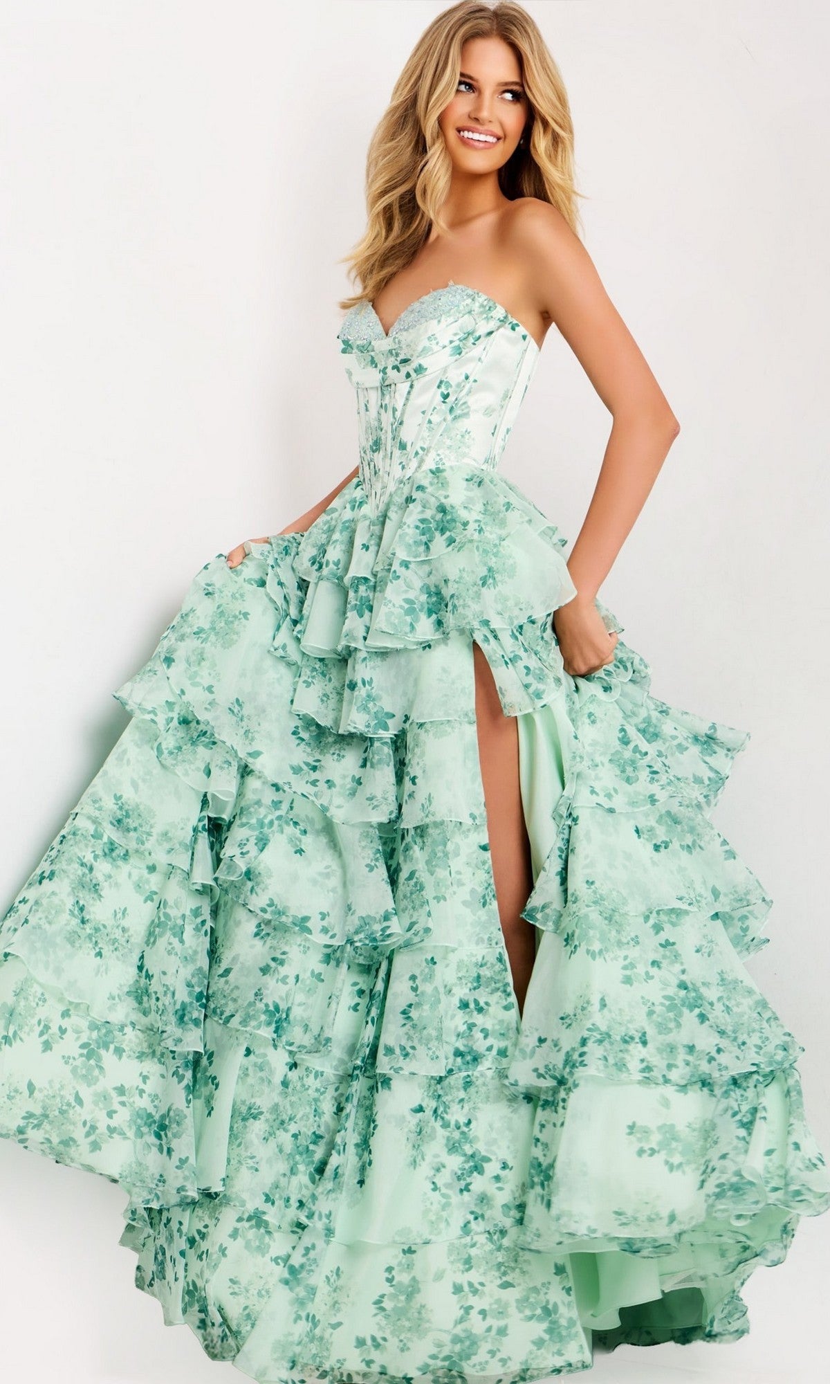 Green/Print Jovani Long Formal Dress 48772 - Image