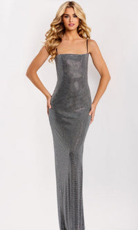 Black/Silver Jovani Long Formal Dress 49162 - Image