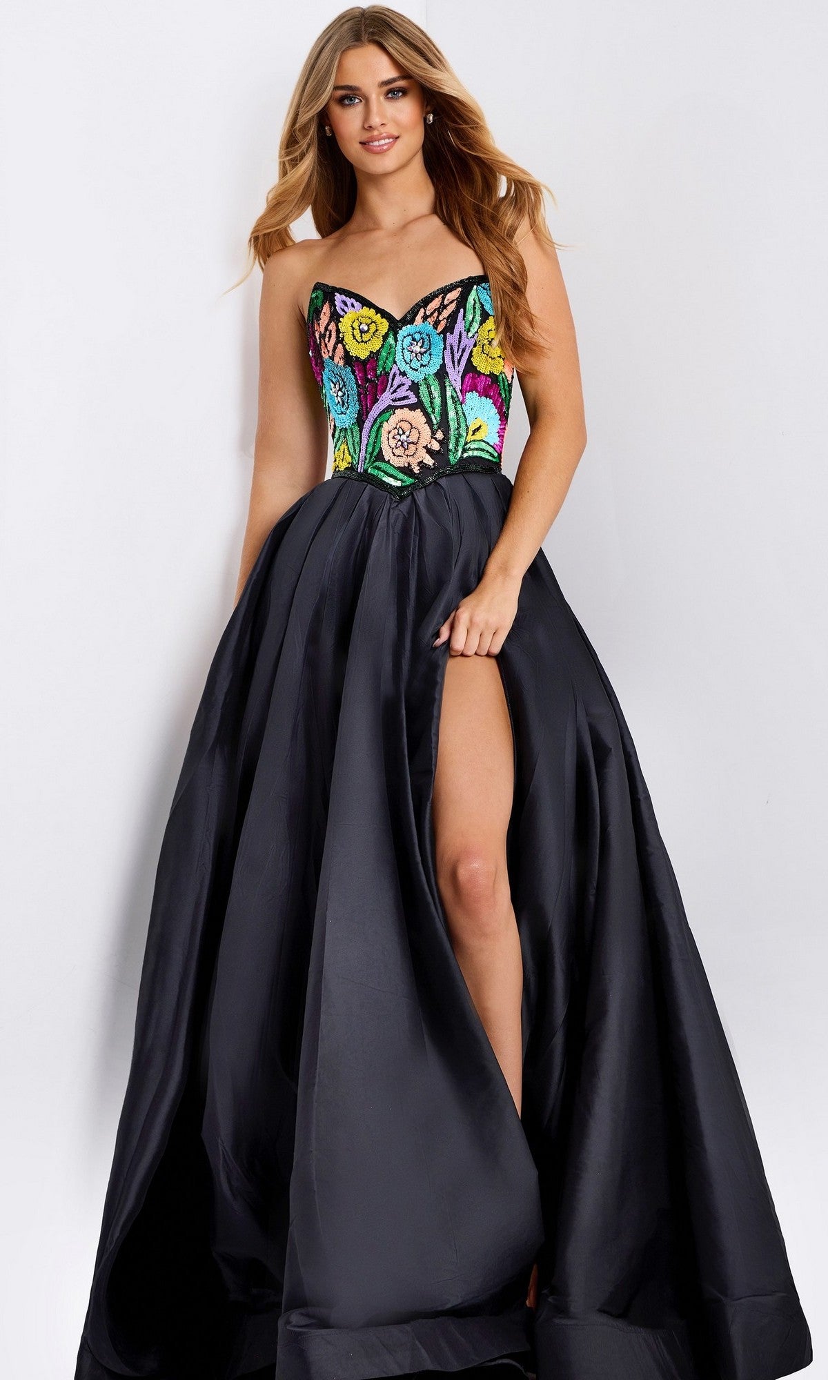 Black/Multi Jovani Long Formal Dress 49233 - Image
