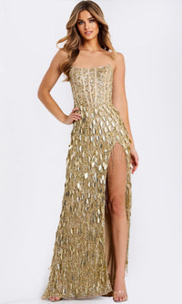 Nude/ Gold Jovani Long Formal Dress 49240 - Image