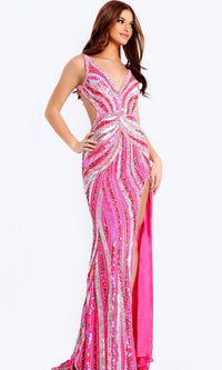 Neom Piink/Silver Jovani Long Formal Dress 49244 - Image