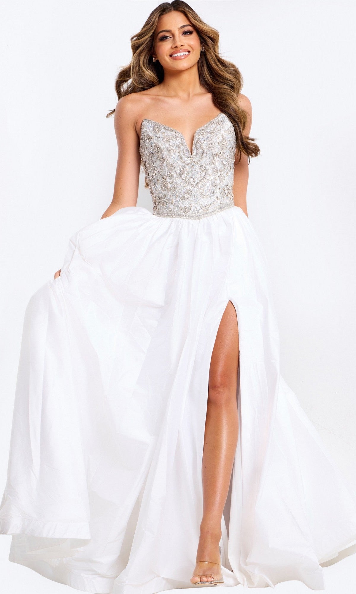White/Silver Jovani Long Formal Dress 49247 - Image