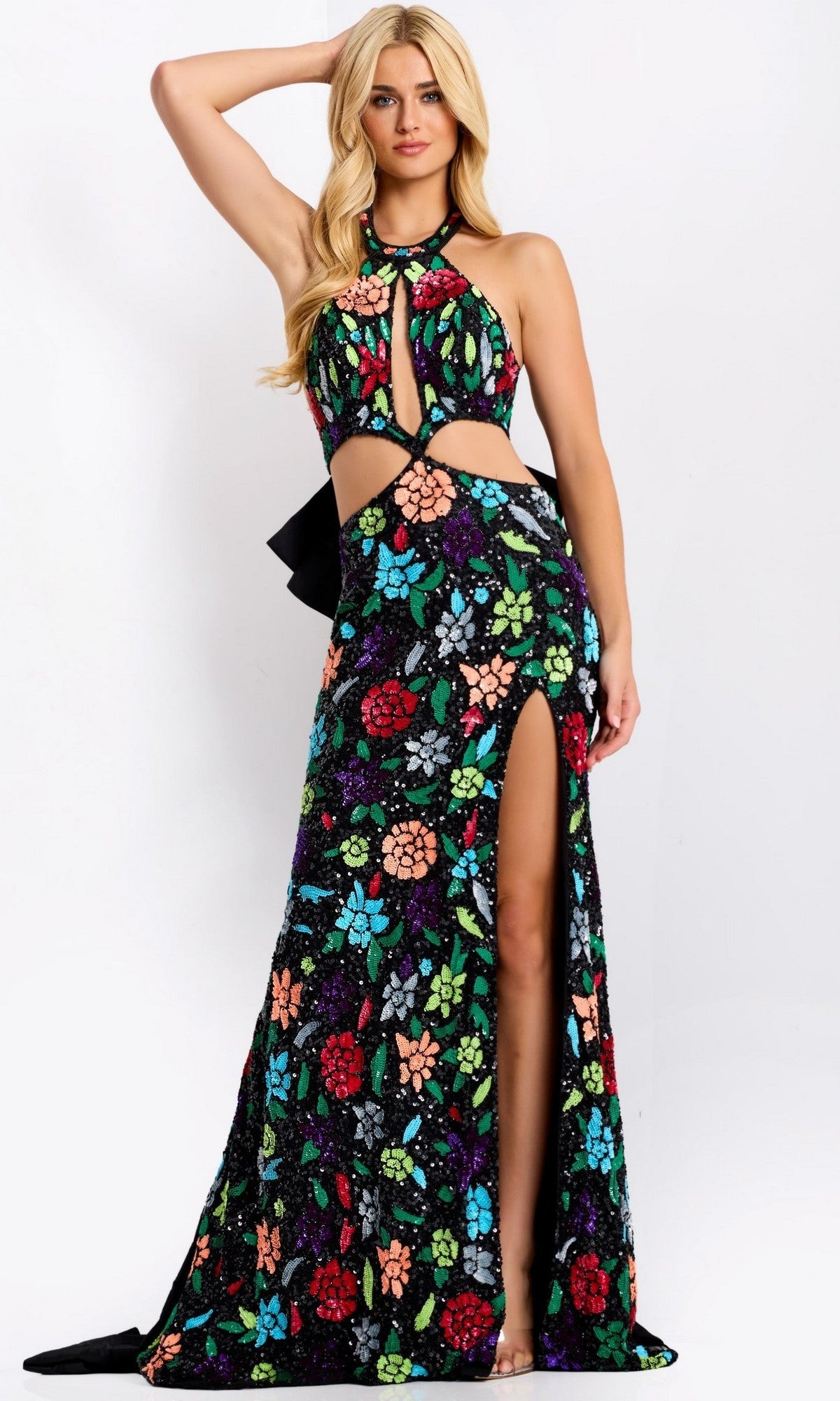 Black/Multi Jovani Long Formal Dress 49251