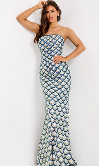 Off White/Multi Jovani Long Formal Dress 49260 - Image
