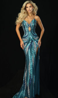 Teal Jovani Long Formal Dress 49296 - Image