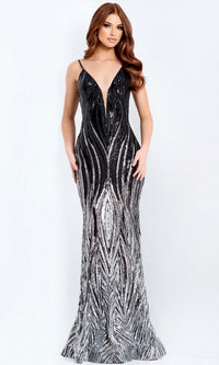 Black/Silver Jovani Long Formal Dress 49316