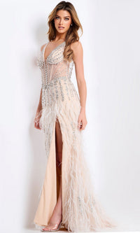 Off White/Nude Jovani Long Formal Dress 49377 - Image