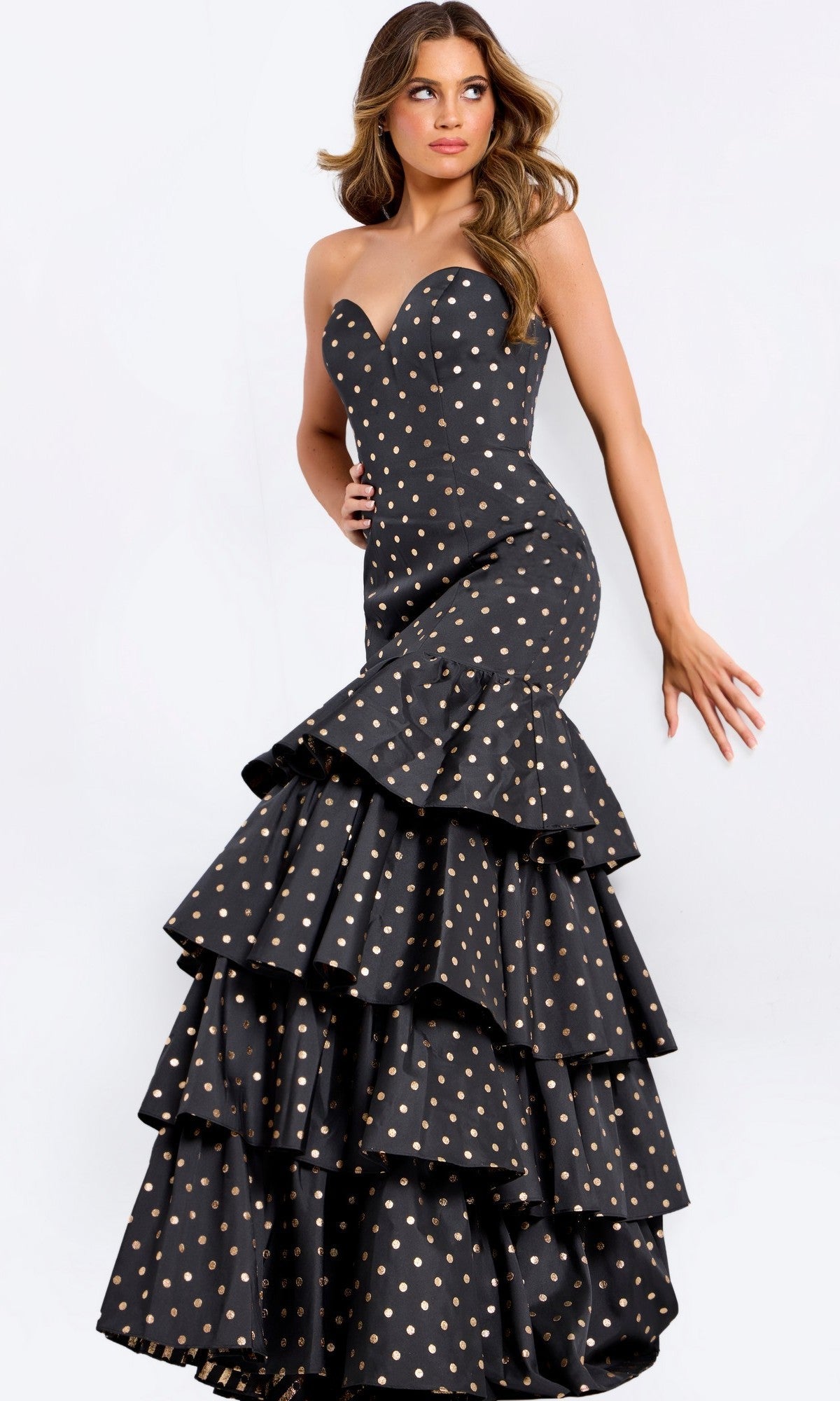 Black/Gold Jovani Long Formal Dress 49419 - Image