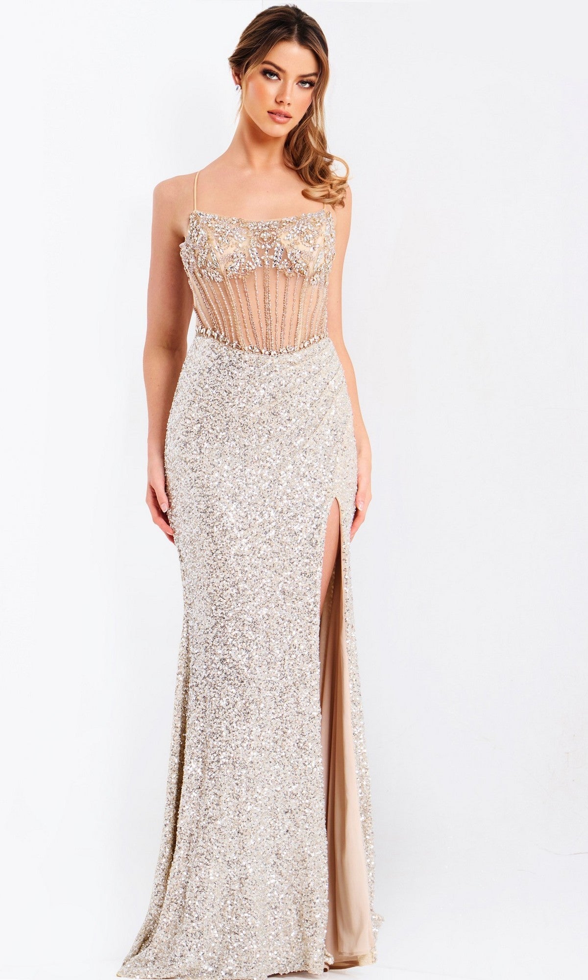 Long Formal Dress 49611 by Jovani Champagne / 8