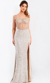 Champagne Jovani Long Formal Dress 49611 - Image