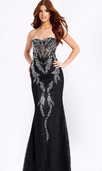 Black/Silver Jovani Long Formal Dress 49658 - Image
