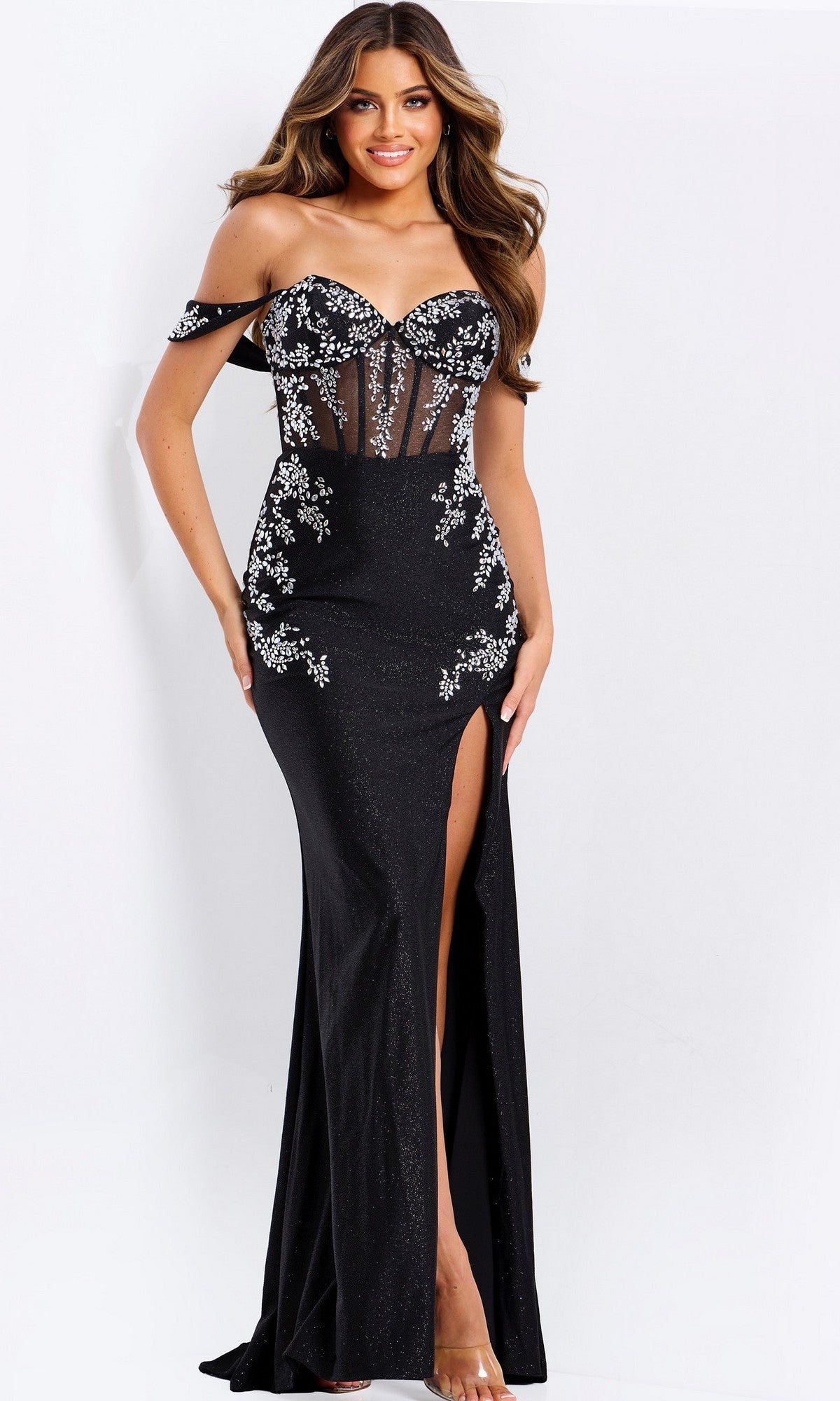 Black/Silver Jovani Long Formal Dress 49659 - Image