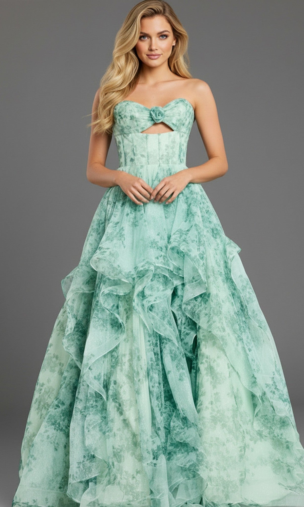 Green/Print Jovani Long Formal Evening Gown 49777