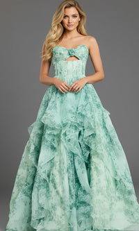 Green/Print Jovani Long Formal Evening Gown 49777