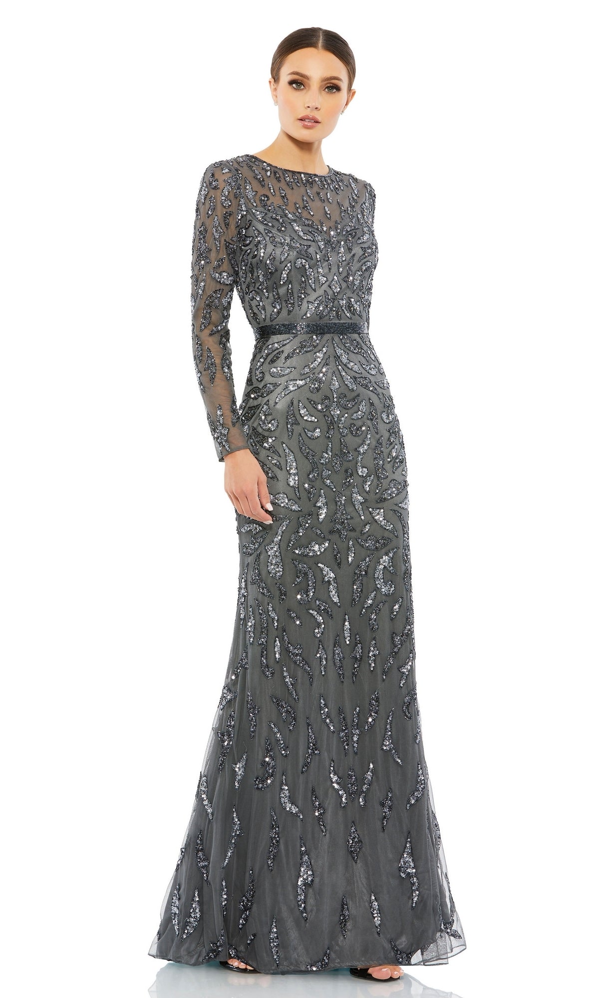 Charcoal Mac Duggal Long Formal Dress 5124