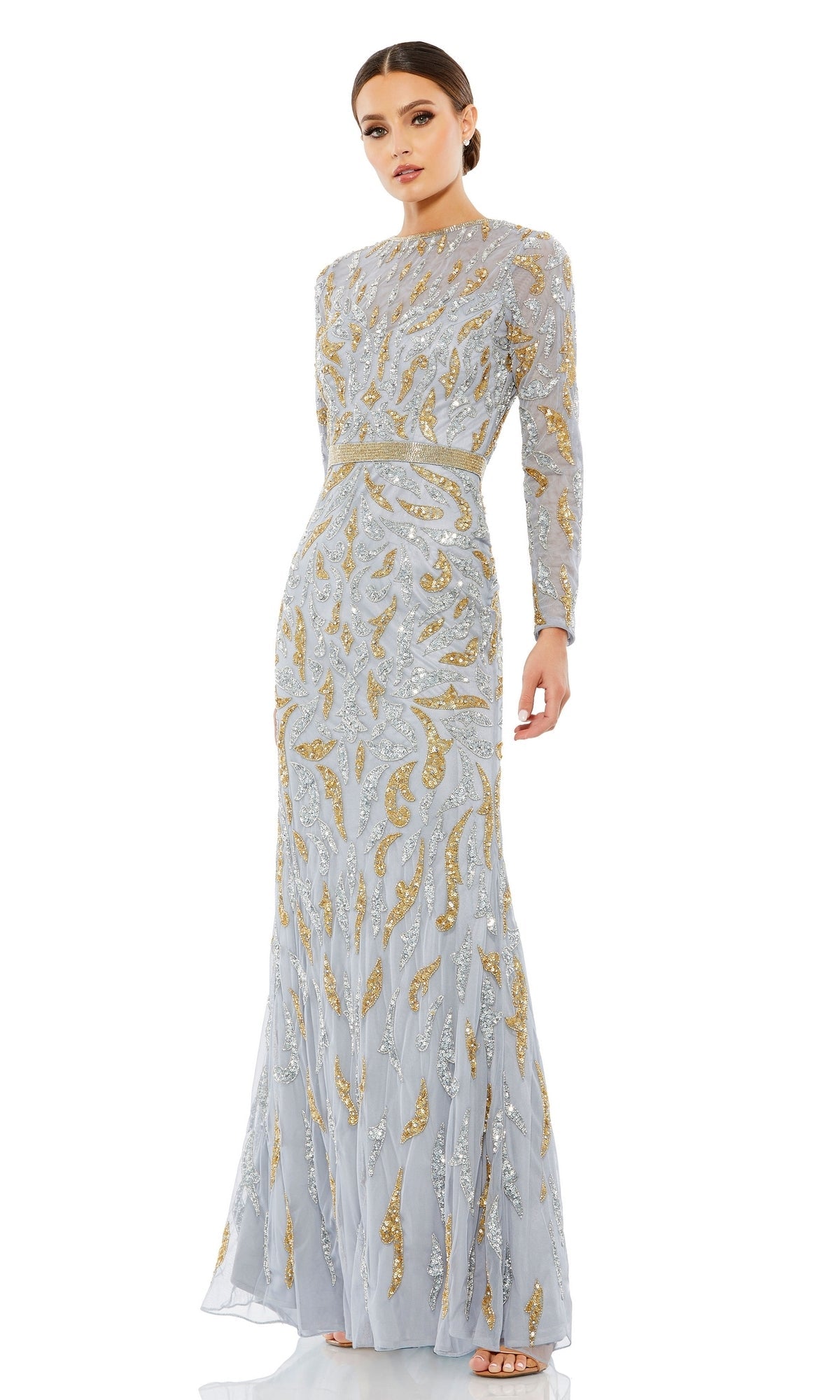 Platinum Gold Mac Duggal Long Formal Dress 5124