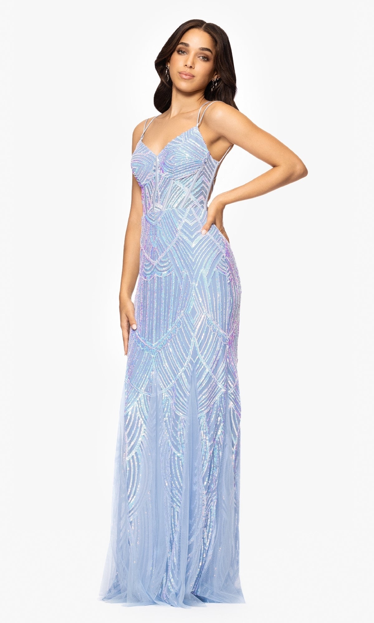Long Formal Dress 5314bn by Blondie Nites Ice Blue / 1 Long Formal Dress 5314bn by Blondie Nites Ice Blue / 1