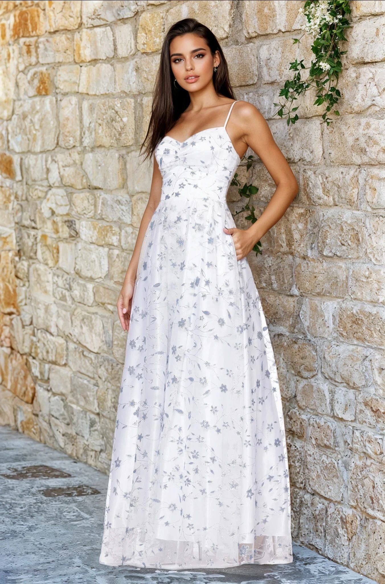 Long Formal Dress 5317bn by Blondie Nites Ivory/Peri / 15 Long Formal Dress 5317bn by Blondie Nites Ivory/Peri / 15