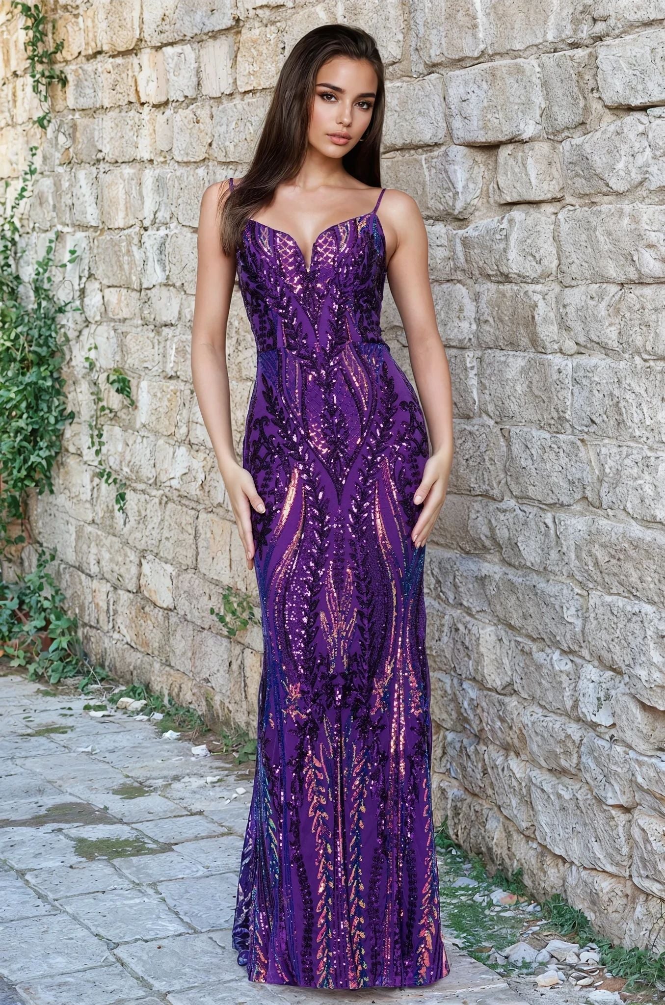 Purple Multi Blondie Nites Long Formal Dress 5358bn