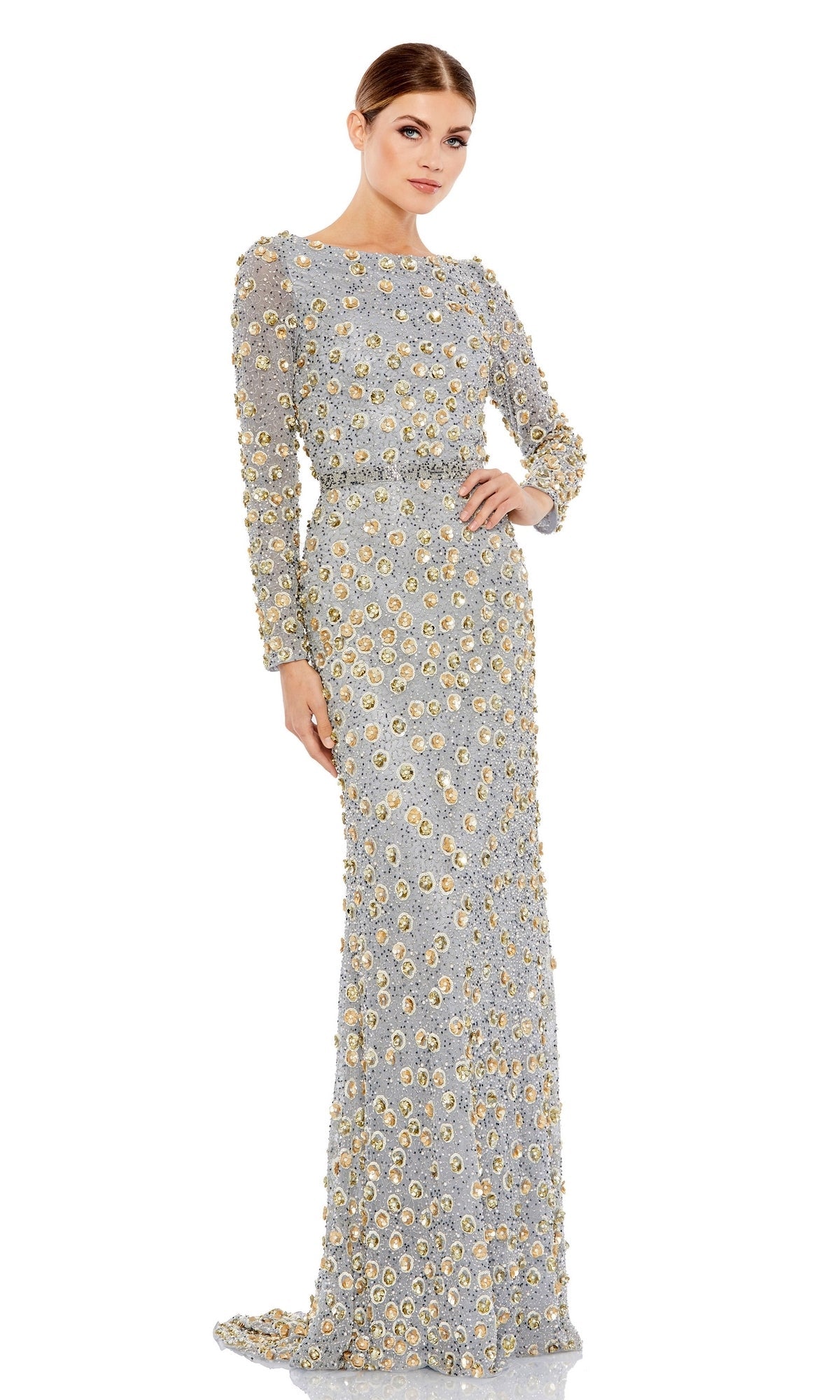 Platinum Gold Mac Duggal Long Formal Dress 5437