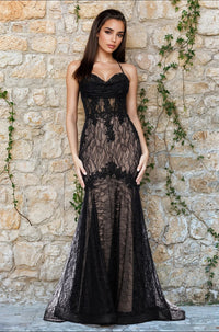 Black/Nude Blondie Nites Long Formal Dress 5463bn