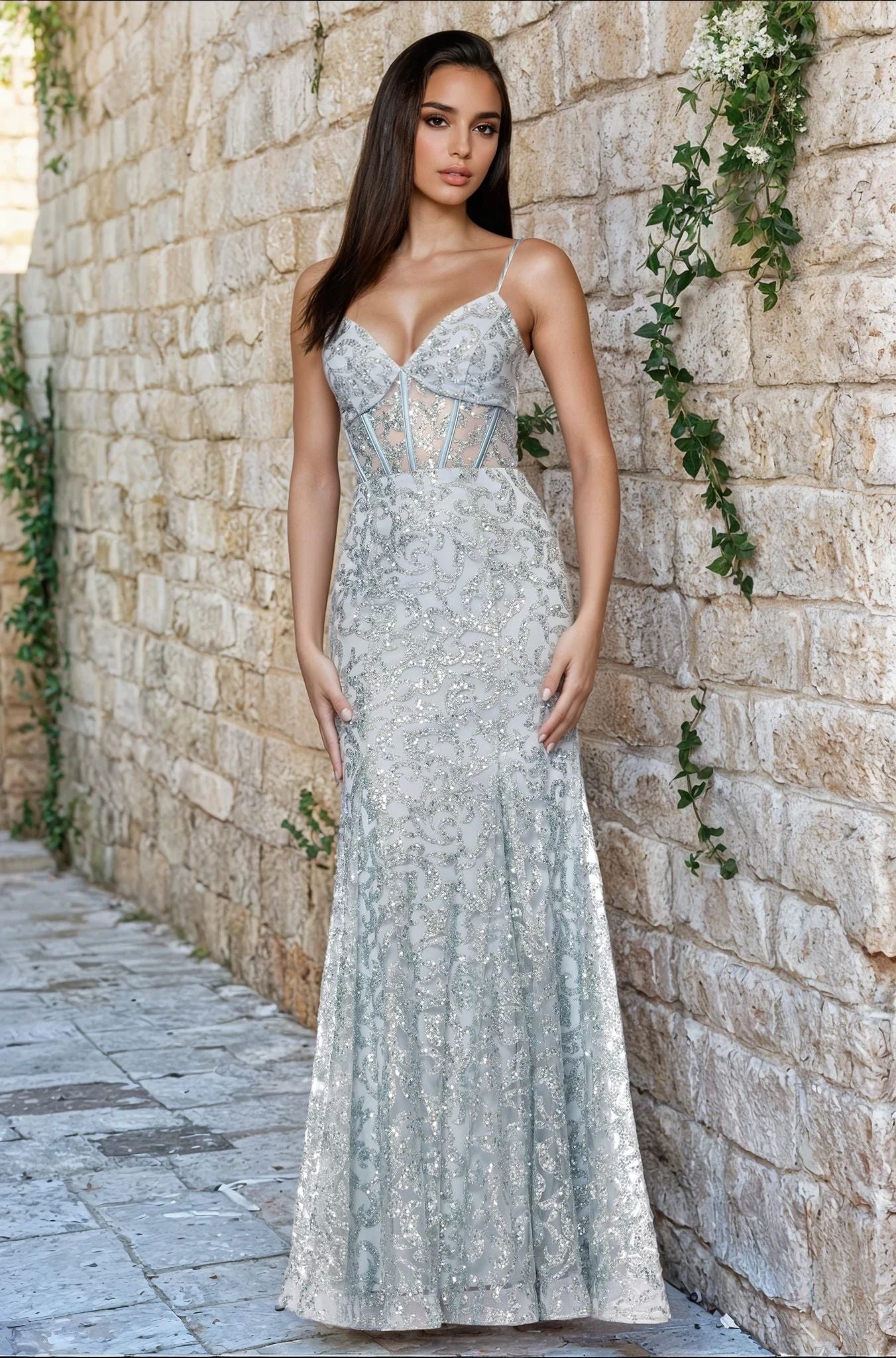 Long Formal Dress 5472bn by Blondie Nites Sage / 0 Long Formal Dress 5472bn by Blondie Nites Sage / 0