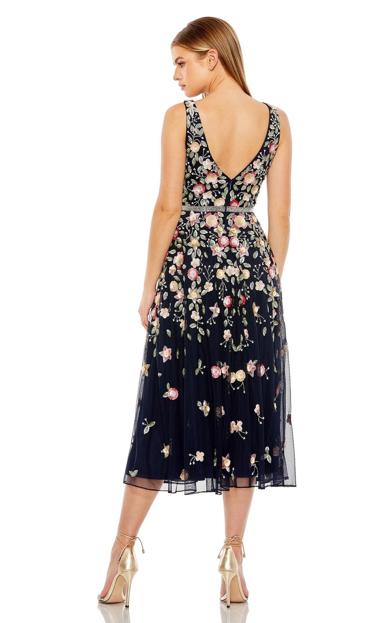 mac duggal short cocktail dresses Gold Sleeveless Boucle Mini Dress with Pleats