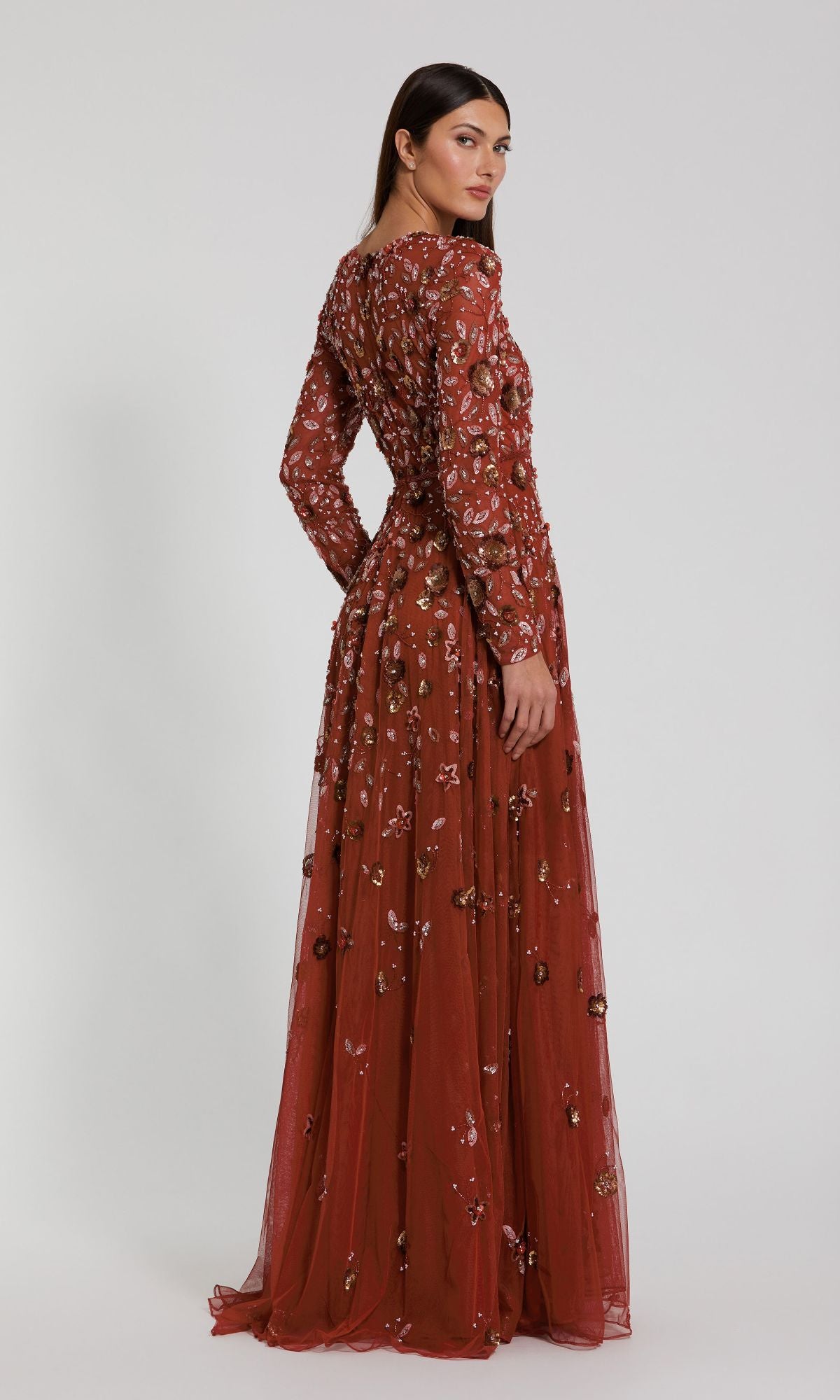 Mac Duggal - Navy Embellished High Neck Long Sleeve A Line Gown - US 10 Mac Duggal - Navy Embellished High Neck Long Sleeve A Line Gown - US 10