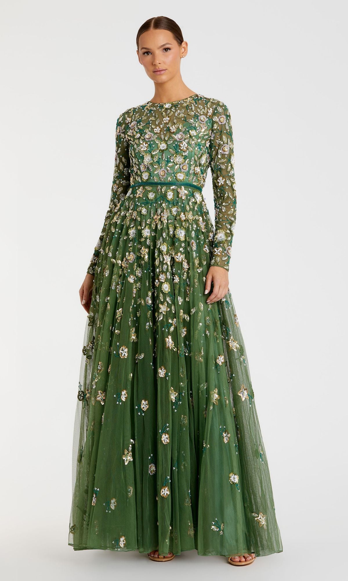 mac duggal all over sequin floral embroidered maxi dress Women's Sleeveless Hand Beaded Midi - Green - Size 6 and special occasions. Mac Duggal Women's Floral A-Line