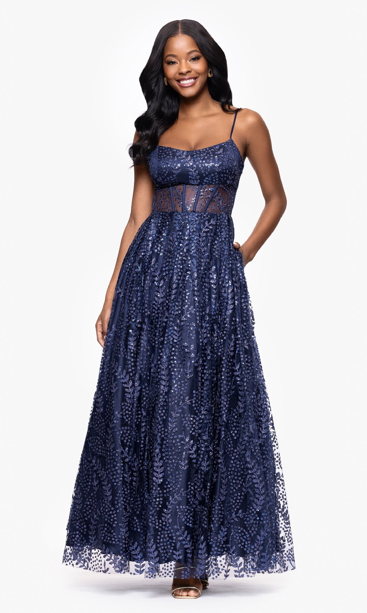 Long Formal Dress 5539bn by Blondie Nites Navy / 15 Long Formal Dress 5539bn by Blondie Nites Navy / 15